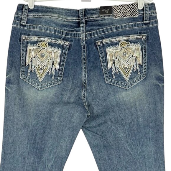 Grace In LA Women's Embroidered Easy Fit Boot Cut Stretch Blue Jeans Size 33 NWT - Picture 4 of 10